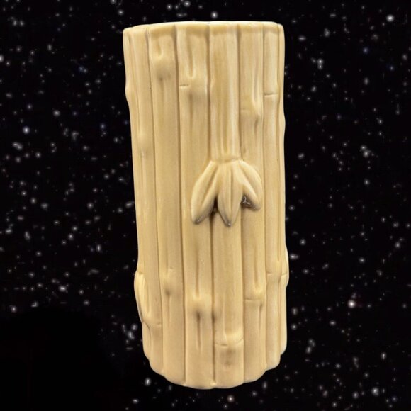 Unbranded Other - Vintage Ceramic Bamboo W Leafs Shaped Vase Planter Tall Pale Brown 6.5”T 3”W